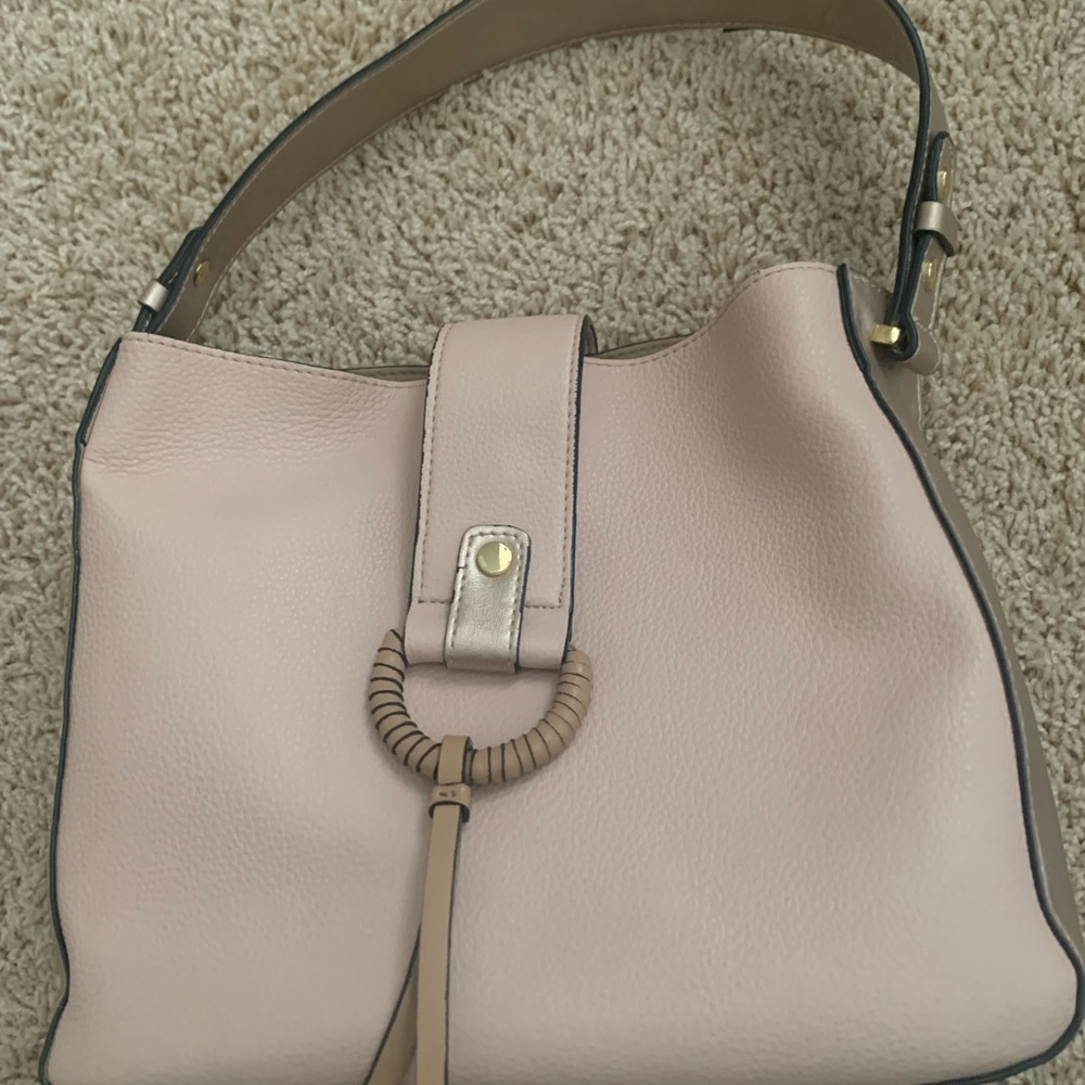 Elegant light pink and gold Leather Shoulder Bag
